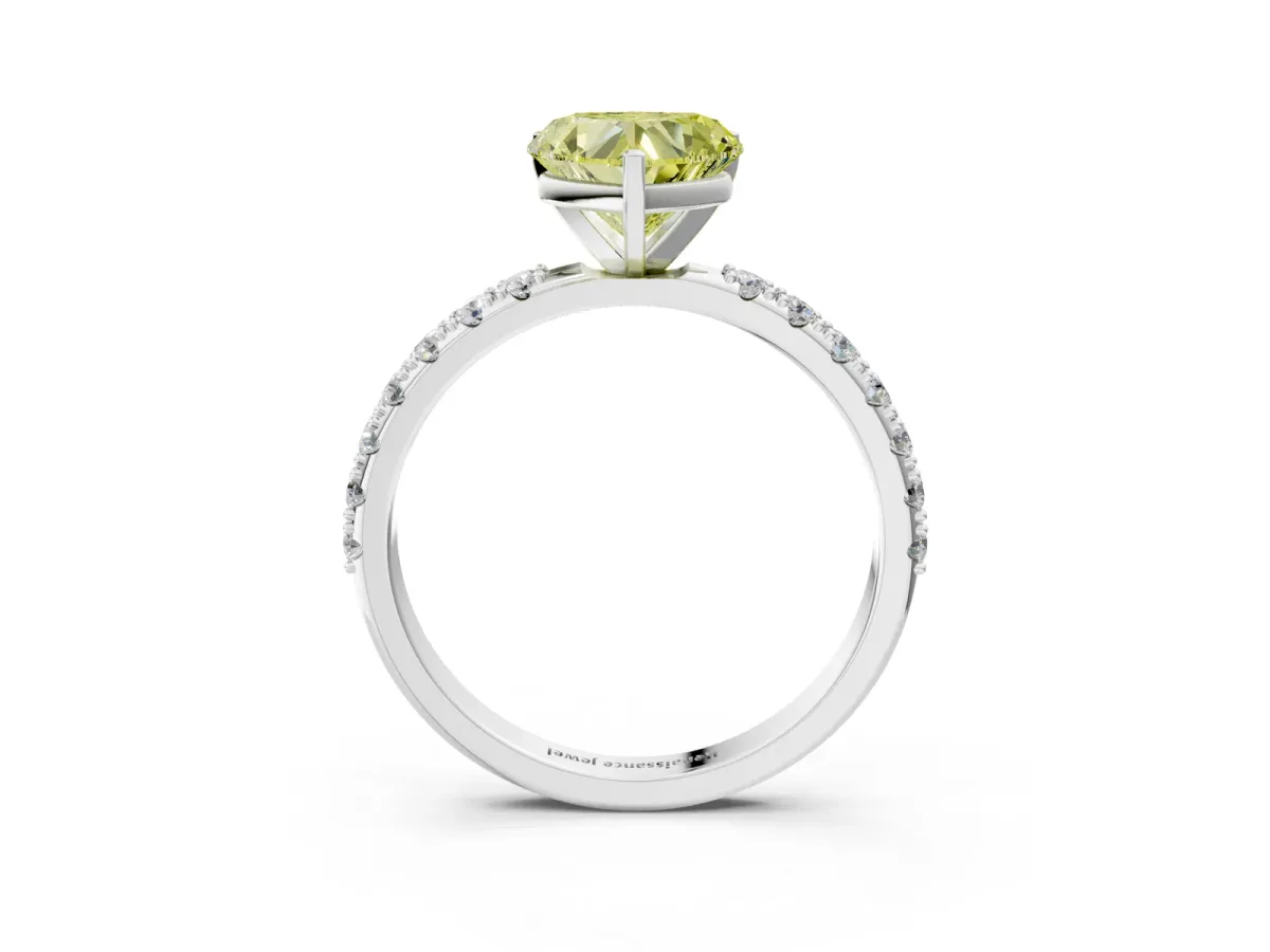 Fancy Yellow Heart Cut Diamond Solitaire Pavé Band with Four-Prong Setting Silver
