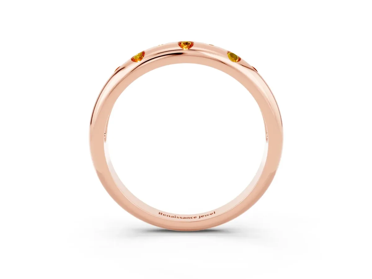 Round Citrine Flush-Set Comfort Fit Band Rose gold