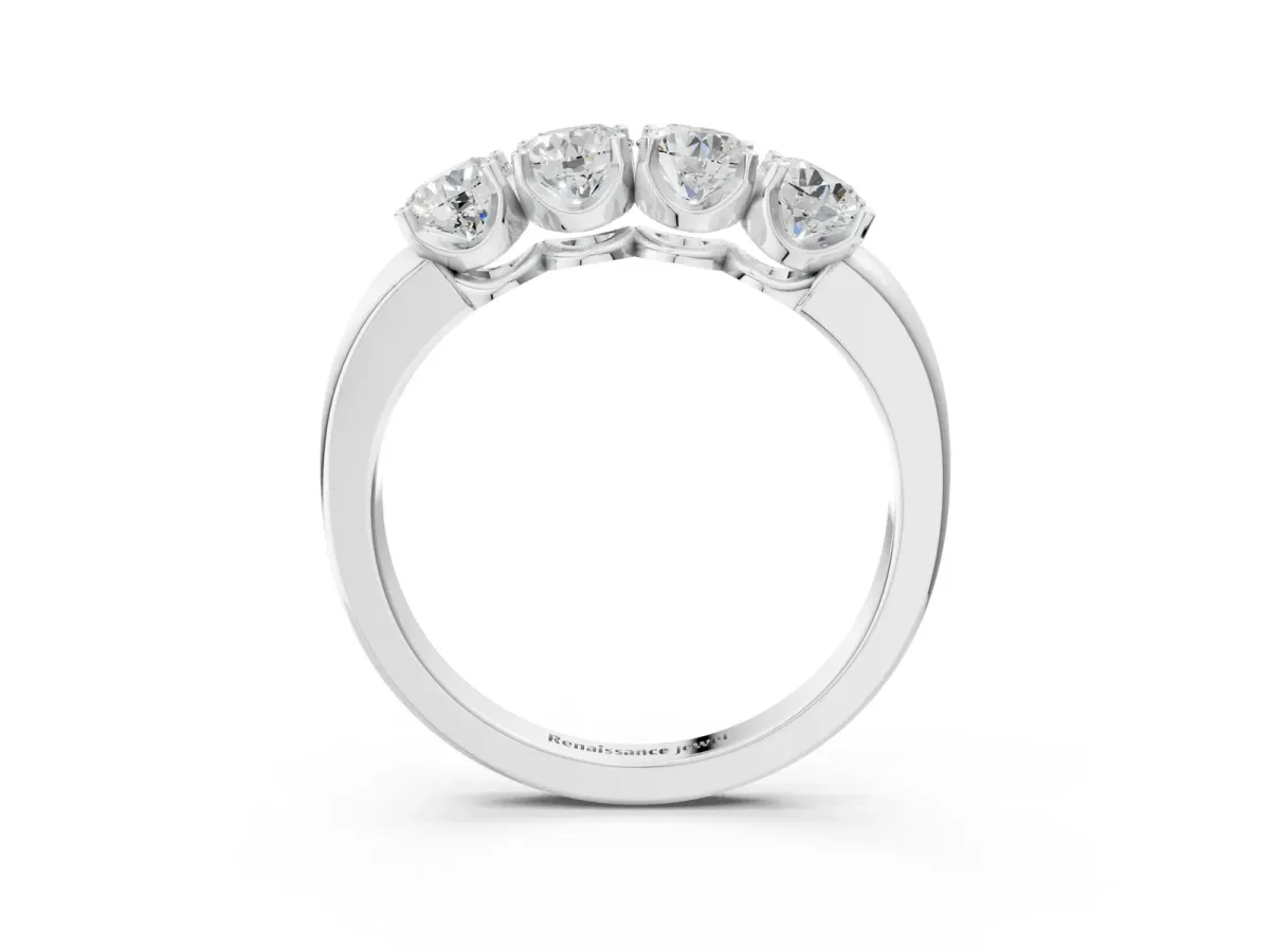 Four-Stone Round Cut Diamond Prong-Set White Gold Band Platinum