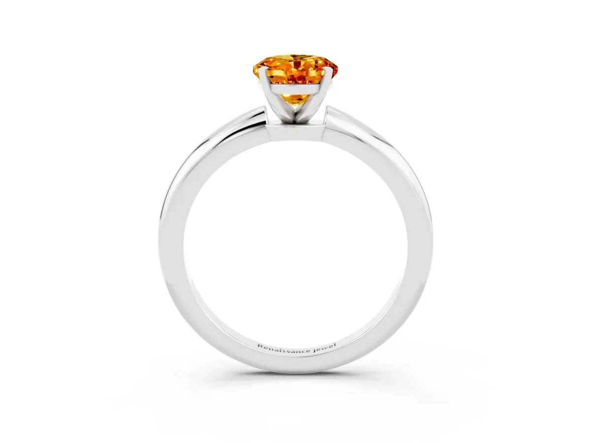 Oval Cut Citrine Solitaire Ring with Six-Prong Setting and Classic Band Platinum
