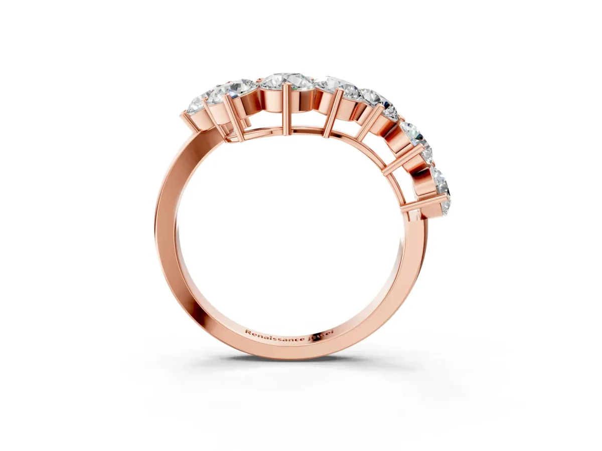 Curved Diamond Cluster Band - Round Stones, Split Shank, Prong Setting Rose gold