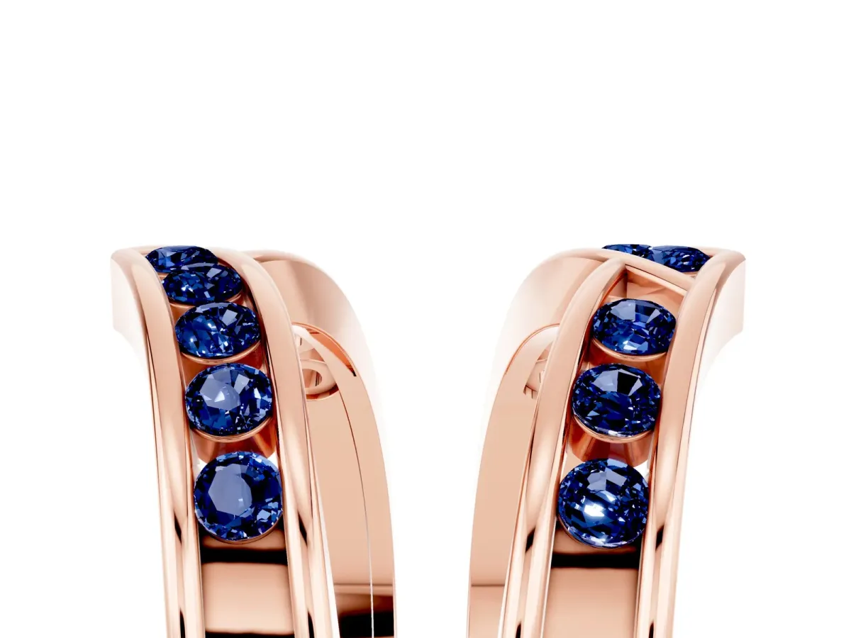 Round Blue Sapphire Channel-Set Chevron Band Rose gold
