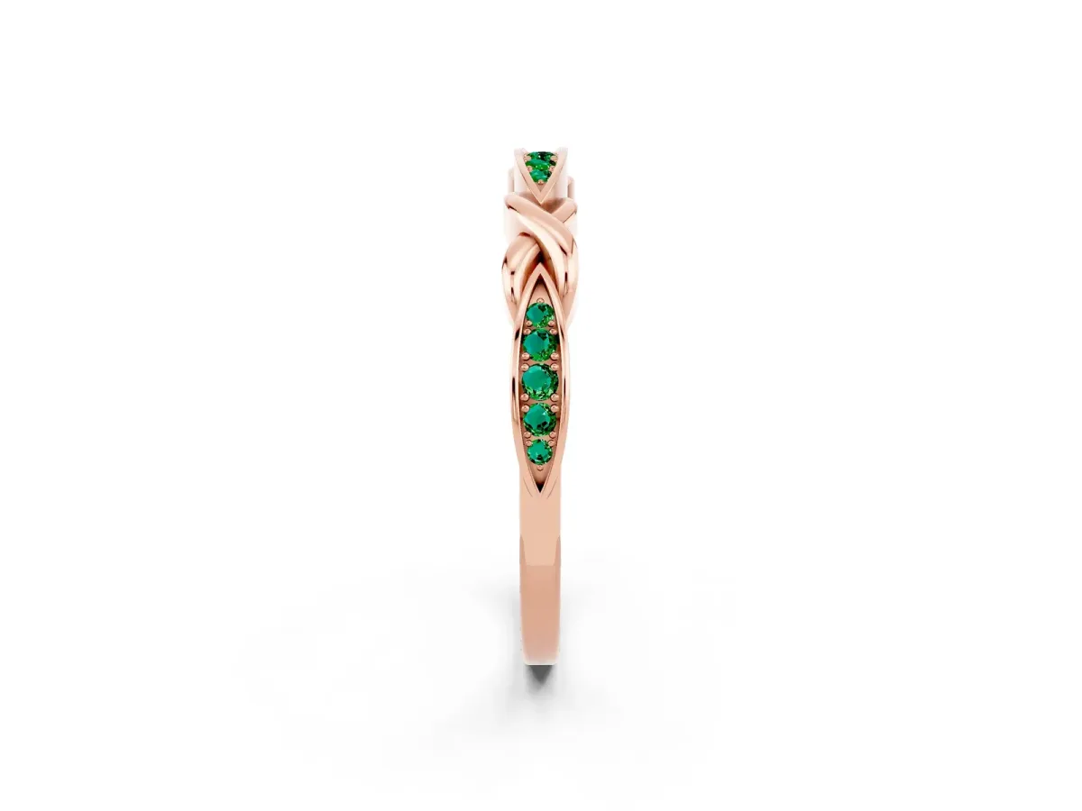 Twisted Marquise Emerald Pavé Band with Shared Prong Setting Rose gold