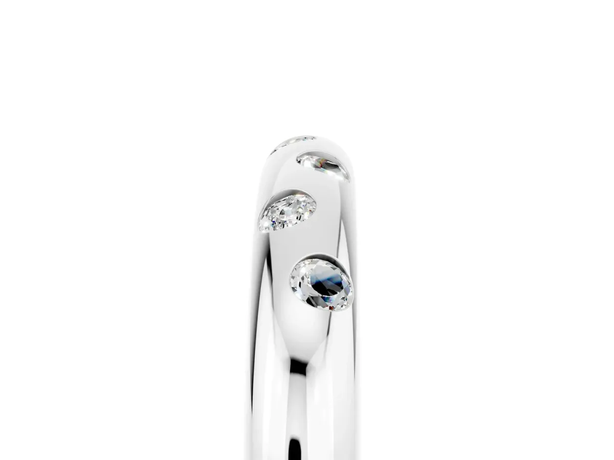 Round Moissanite Flush-Set Comfort Fit Band Silver