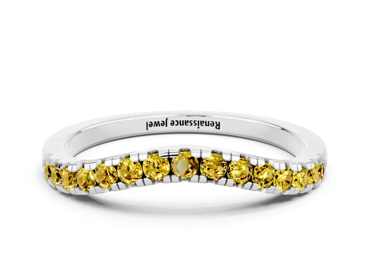 Yellow Sapphire Pavé Curved Wedding Band Silver