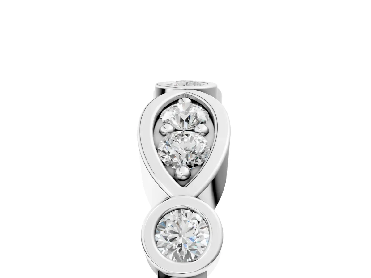 Bezel Set Round Diamond Marquise Band Silver