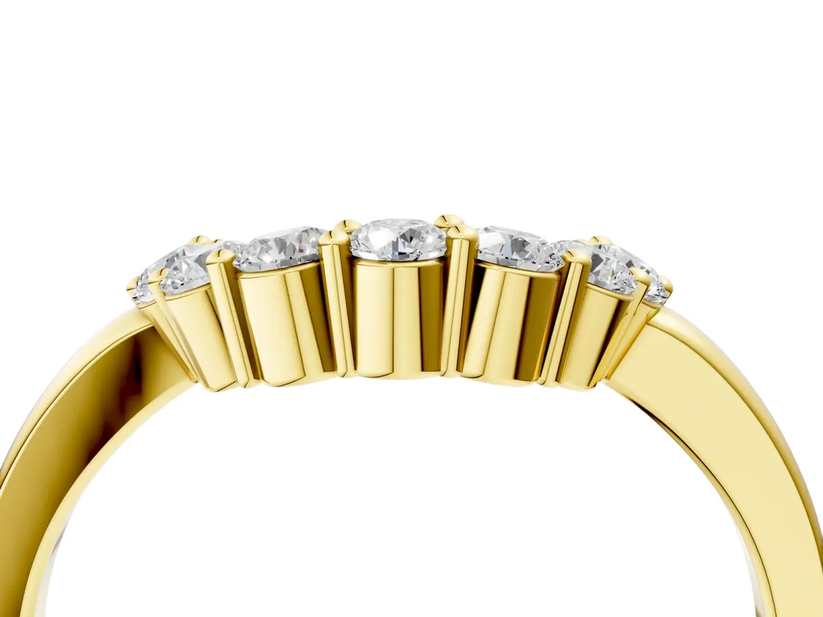 Curved Round Diamond Pave Band with Prong Setting Yellow gold