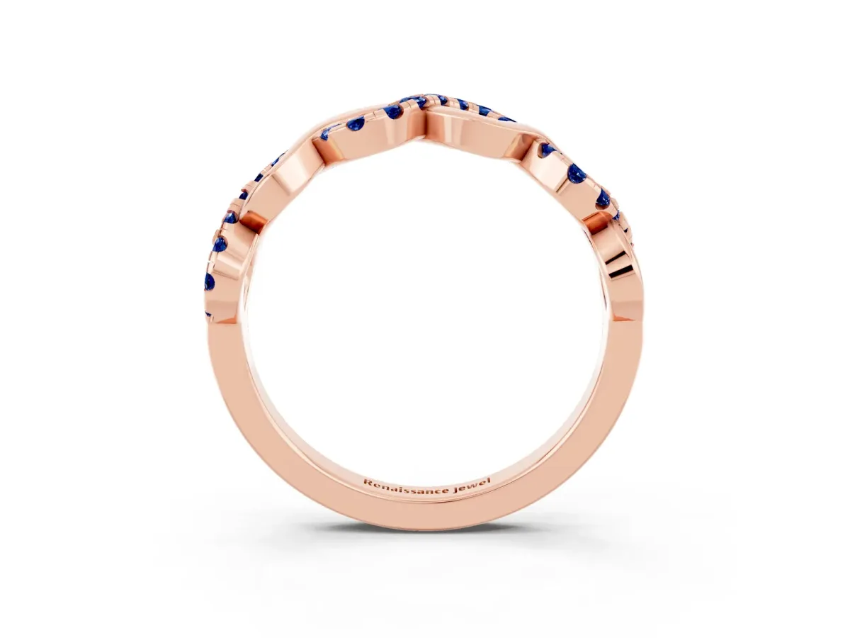 Twist Infinity Round Blue Sapphire Band with Pavé Setting Rose gold