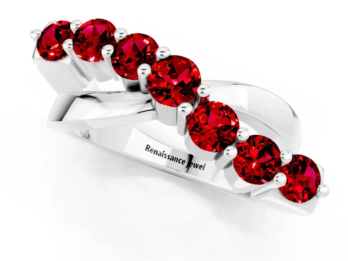 Round Ruby Prong-Set Crossover Band Silver