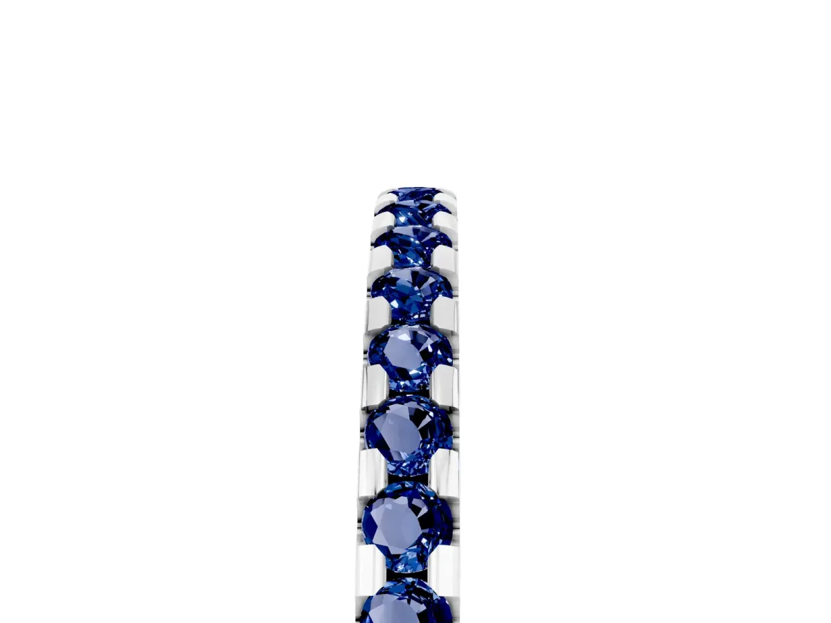 Round Blue Sapphire Pavé Set Eternity Band with Micro Prong Setting Platinum