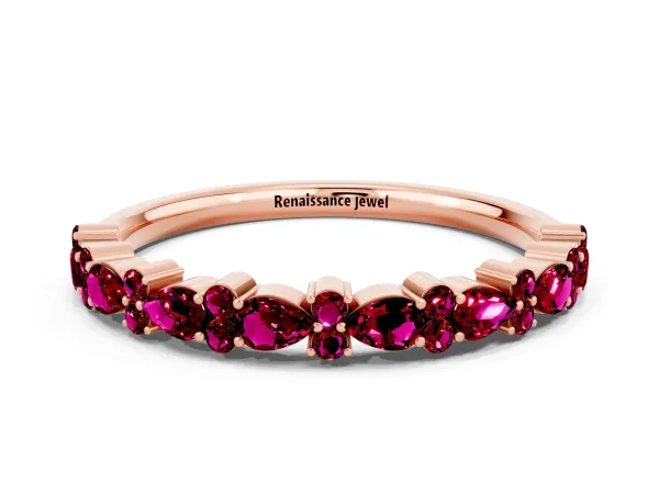 Pear and Round Garnet Wedding Band Rose gold