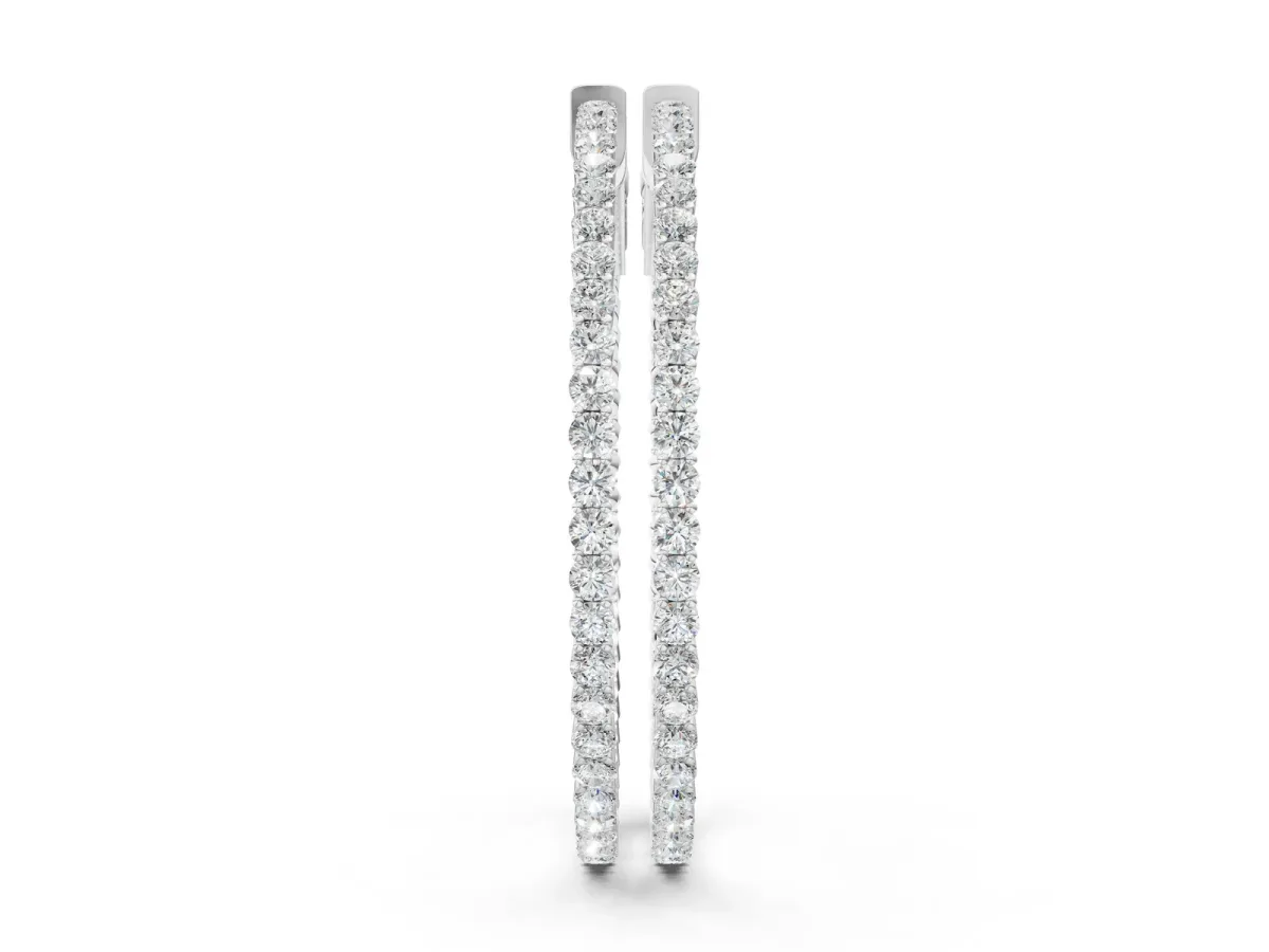 Round Diamond Hoop Earrings with Pave Setting and Shared Prong Silver
