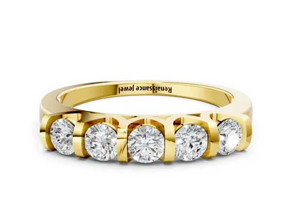 Five-Stone Round Diamond Half-Eternity Bar-Set Ring Yellow gold
