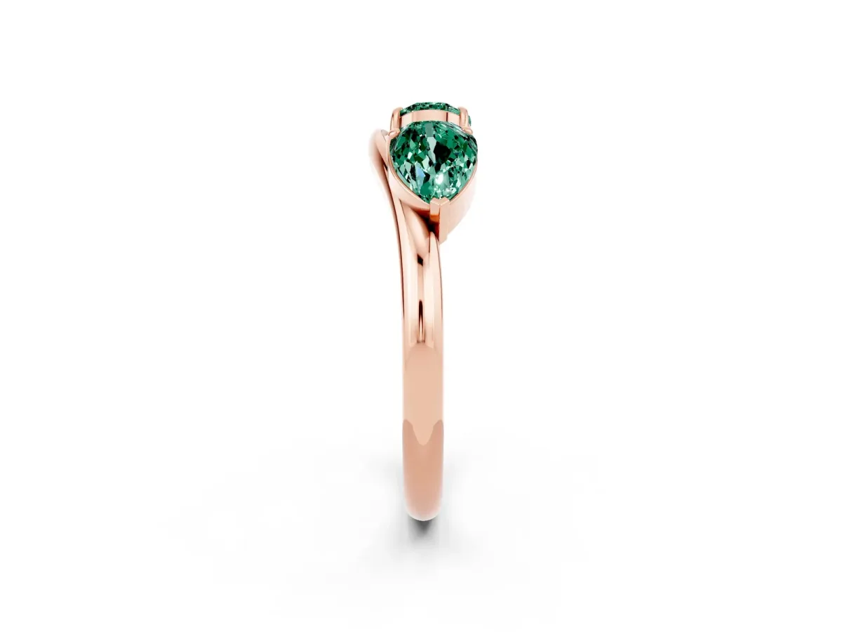 Two-Stone Pear Green Sapphire Bypass Ring with Prong Setting Rose gold