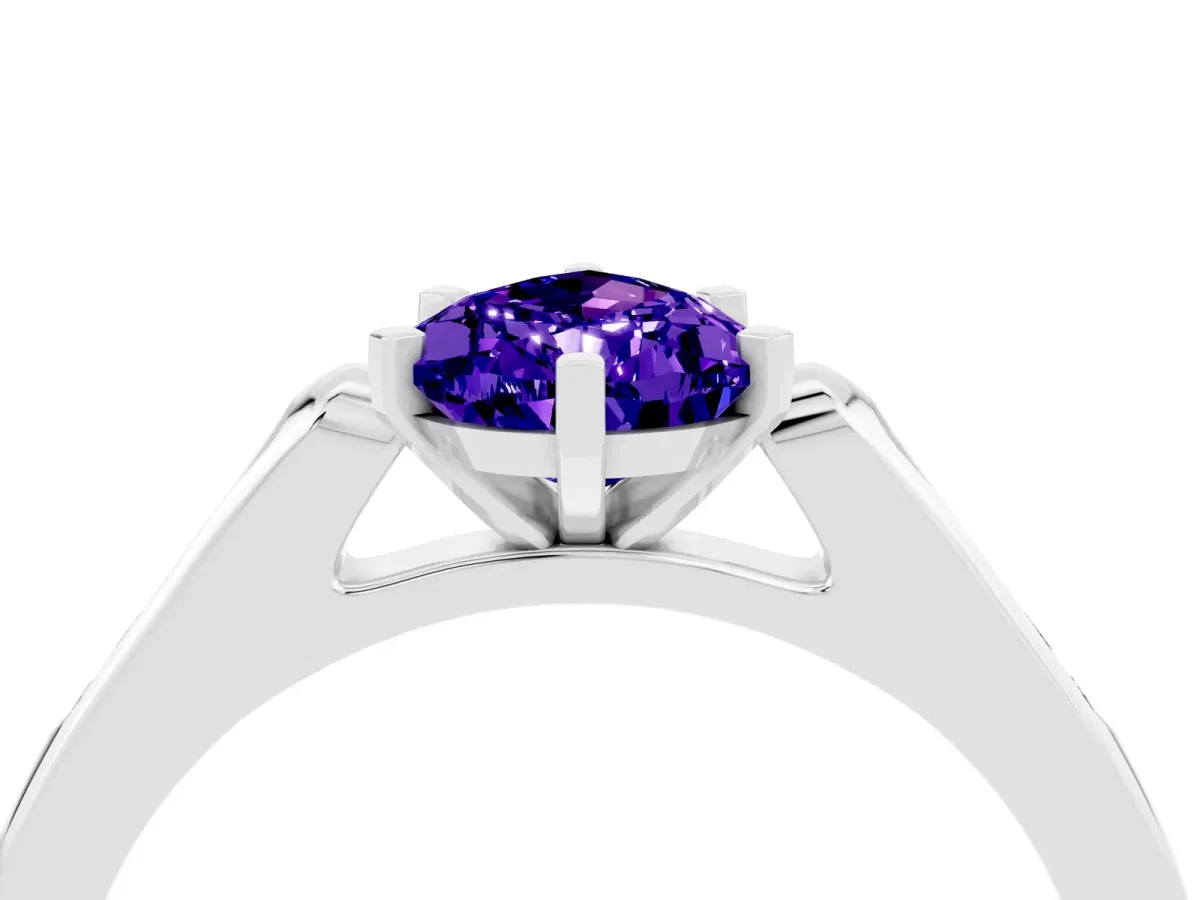Pear Cut Tanzanite Solitaire Ring with Channel Set Round Band and Prong Setting Silver