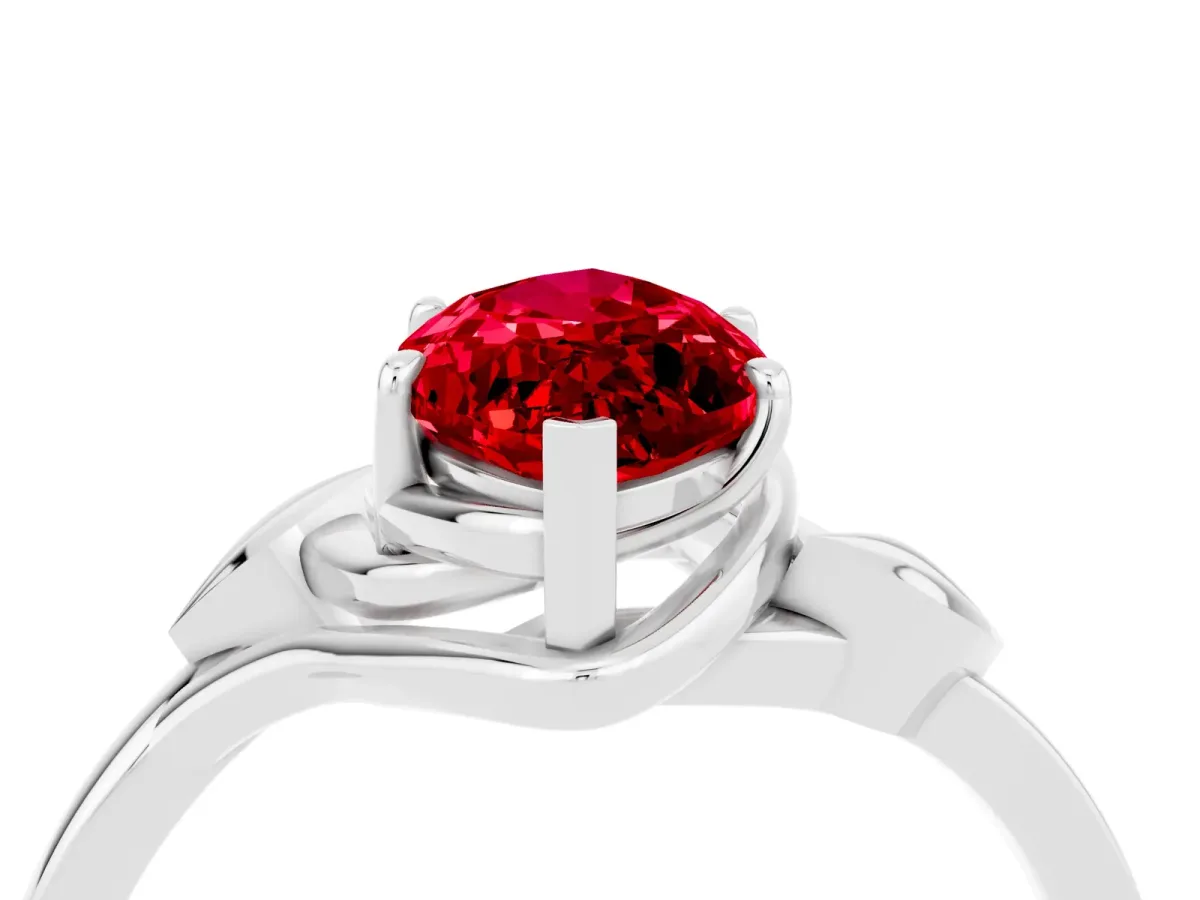 Marquise Cut Ruby Solitaire Ring with Twist Band and Four-Prong Setting Platinum