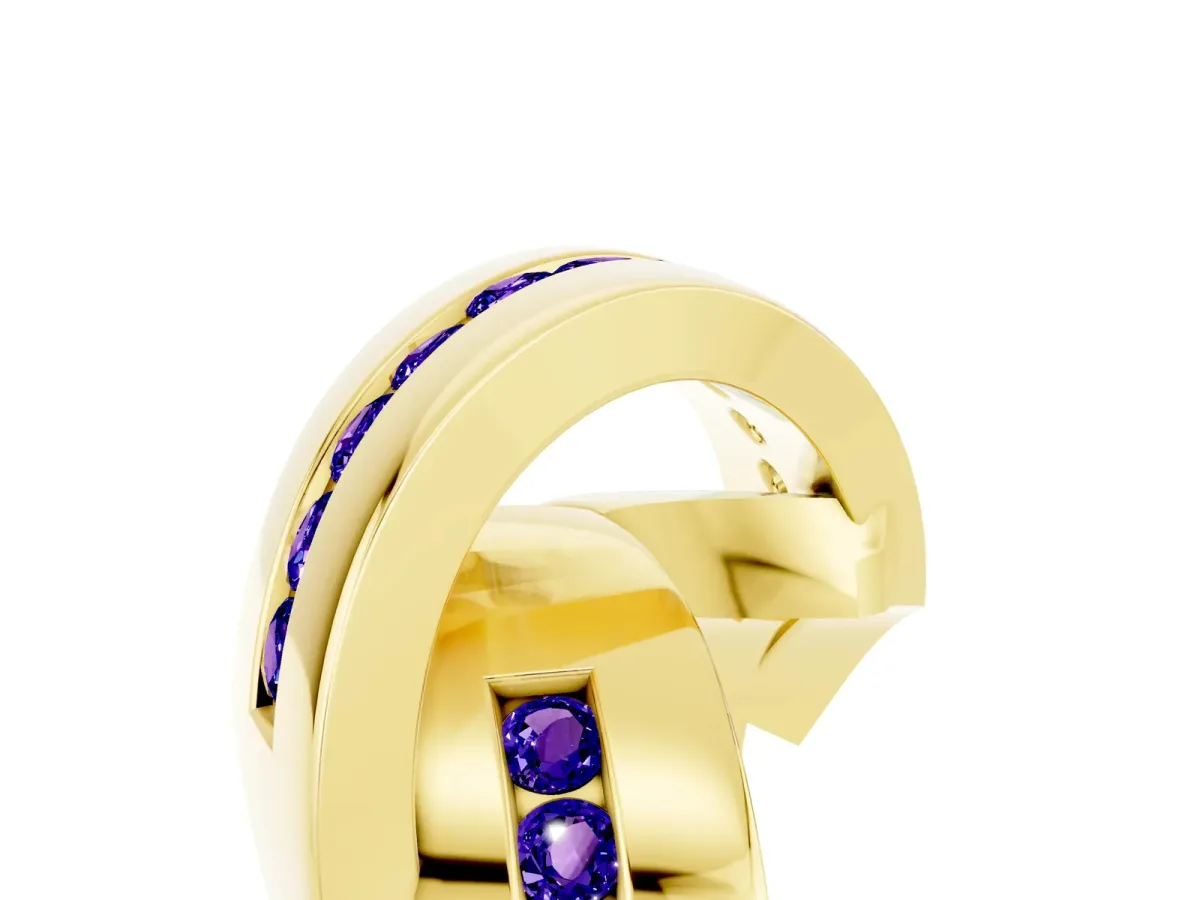 Pavé Round Tanzanite Crossover Band with Channel Setting Yellow gold