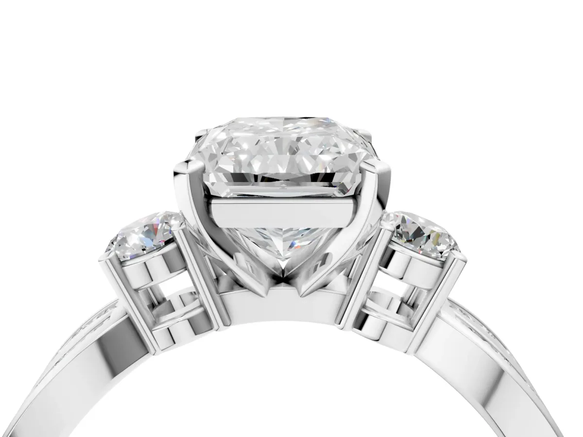 Three-Stone Radiant Cut Cut Diamond Twist Band with Prong Setting Platinum