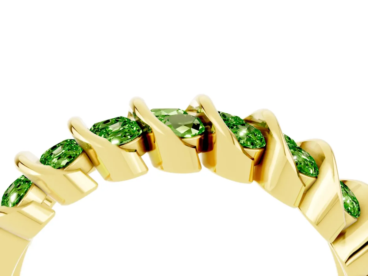 Channel Set Round Peridot Multi-Row Band Yellow gold