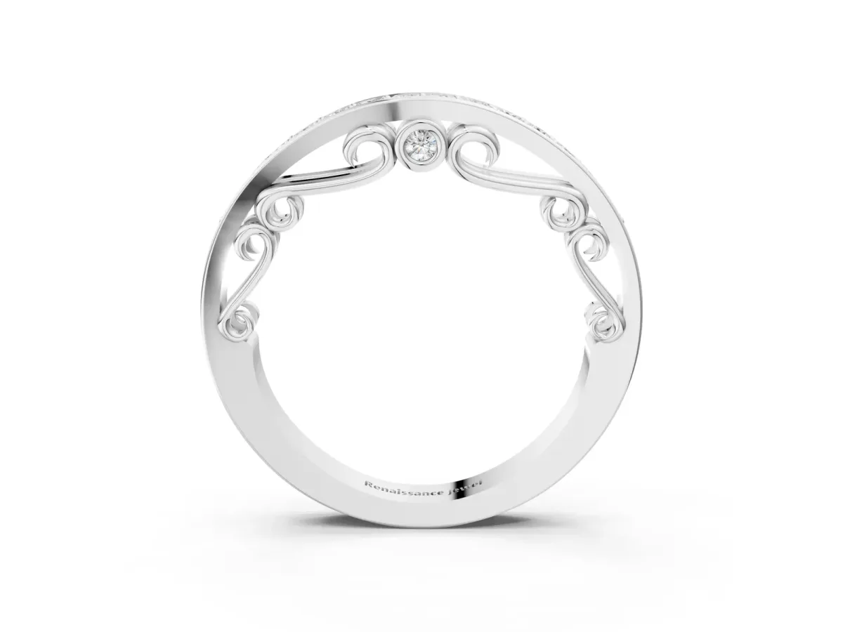 Channel Set Round Diamond Contoured Band White gold