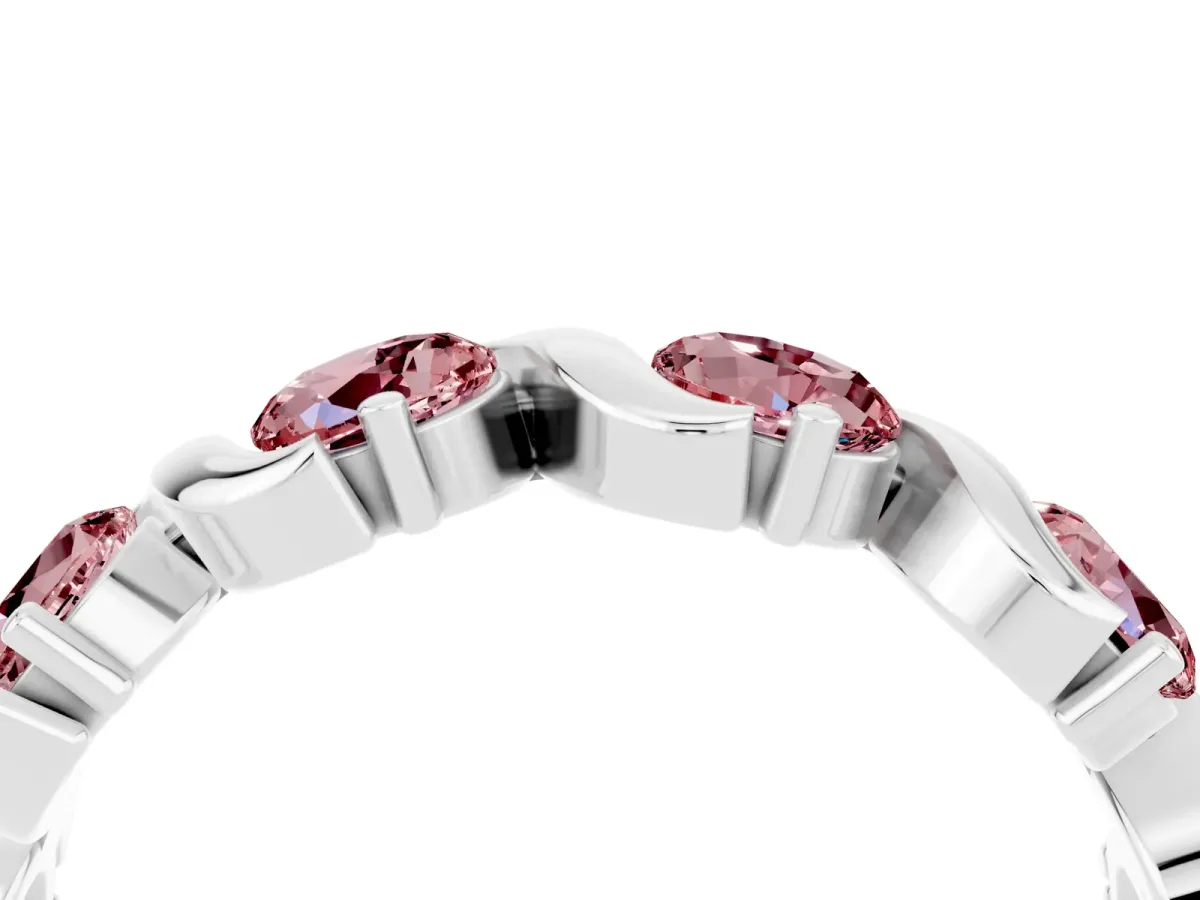 Round Morganite Half Eternity Band with Wave Prong Setting Silver