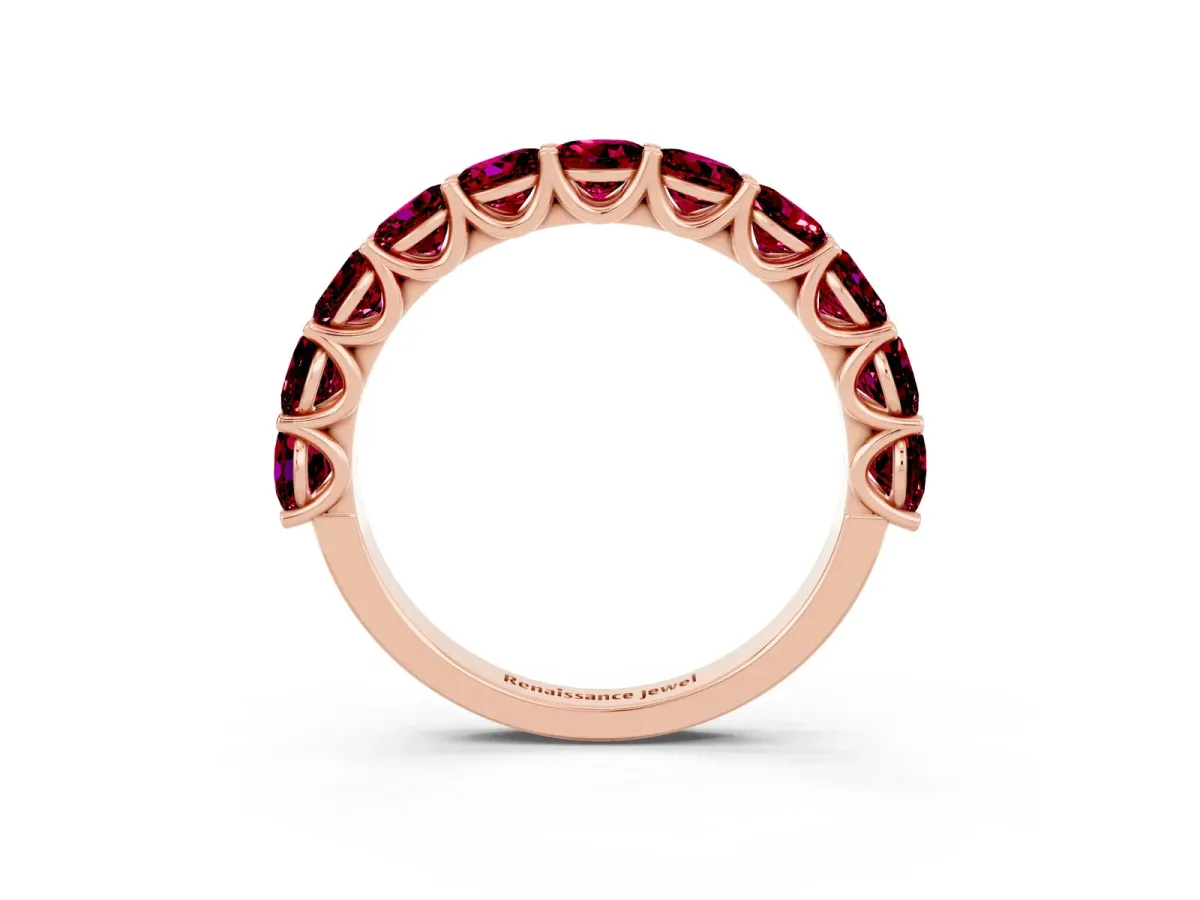 Round Garnet Shared Prong Eternity Band Rose gold