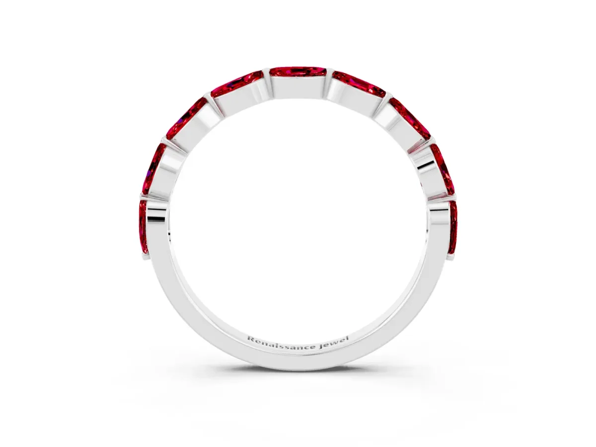 Marquise Ruby Half Eternity Band with Prong Setting Platinum
