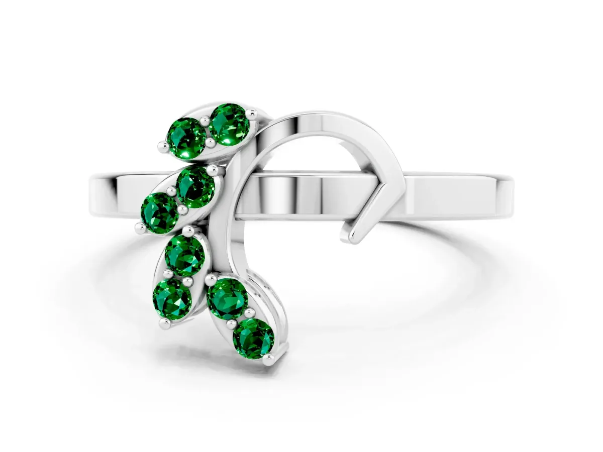 Marquise Emerald Cluster Bypass Ring with Prong Setting Silver