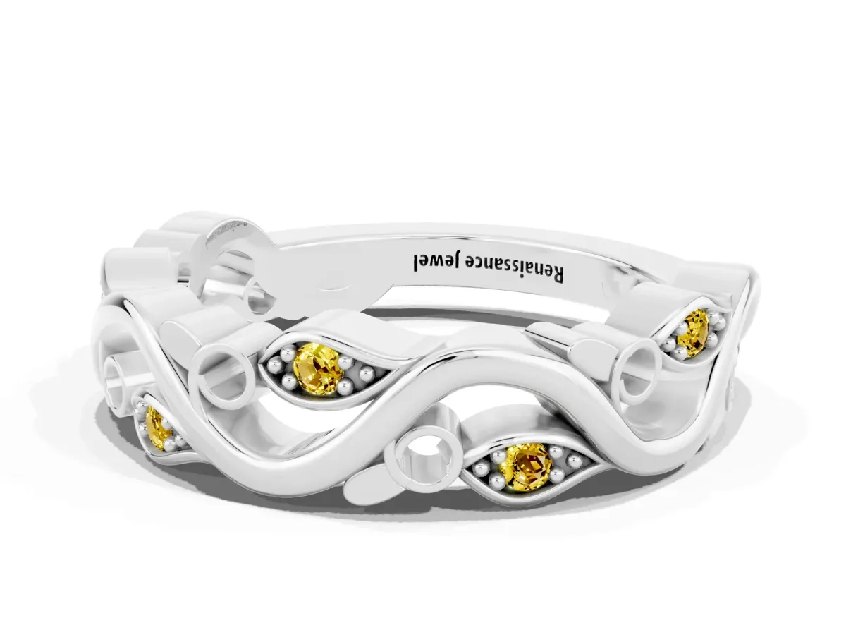 Marquise Yellow Sapphire Vine Eternity Band with Bezel Setting Silver