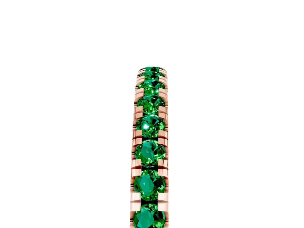 Pavé Round Emerald Half Eternity Band with Shared Prong Setting Rose gold