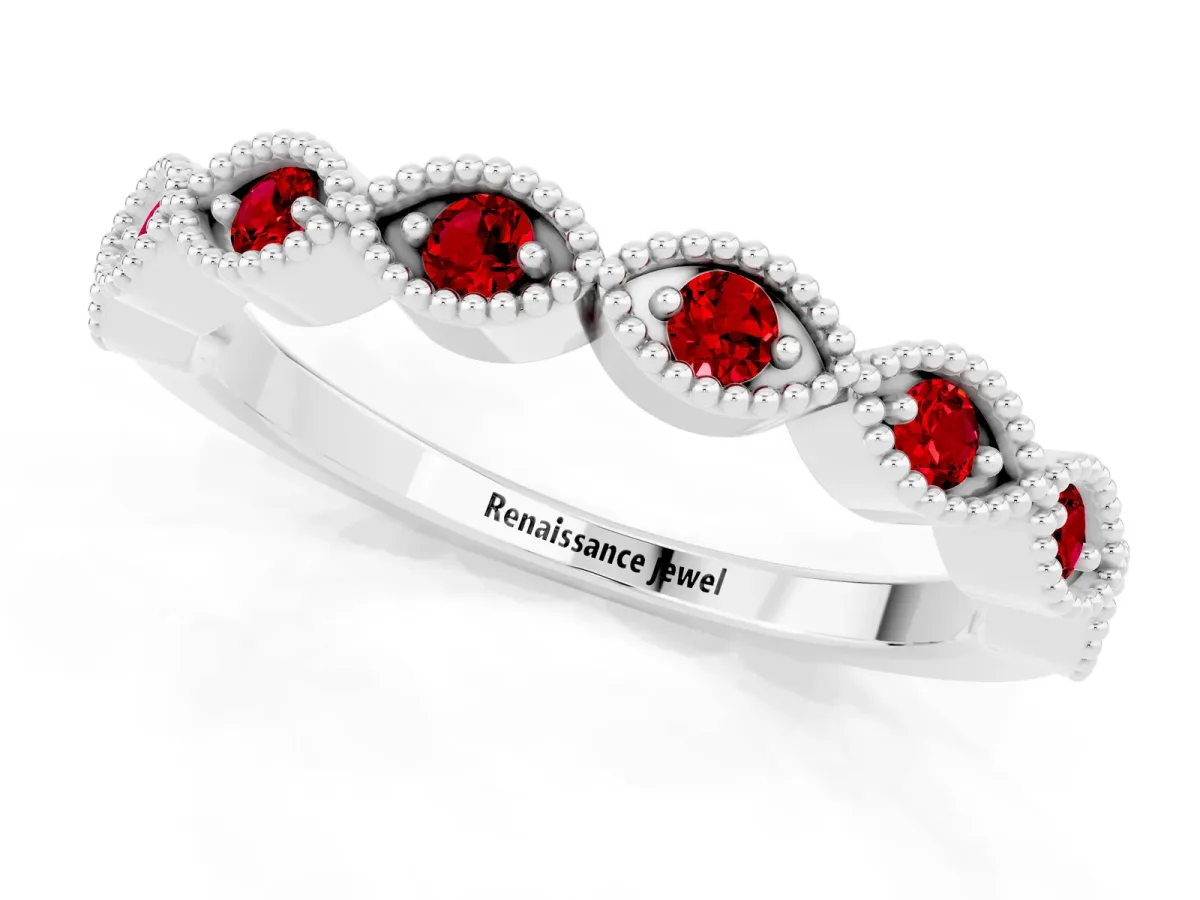 Milgrain Marquise Ruby Half Eternity Band with Bezel Setting Silver