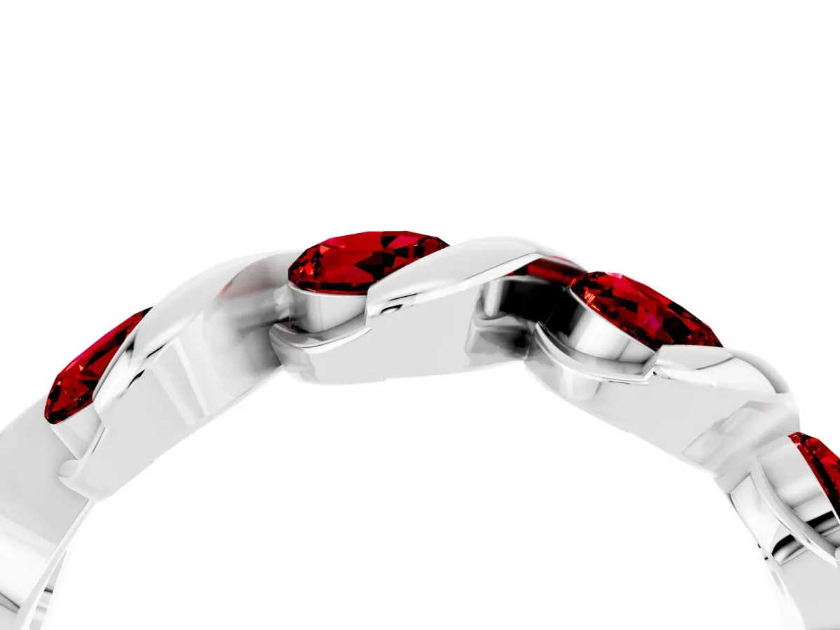 Round Ruby Wave Band with Channel Setting and Shared Prongs Silver