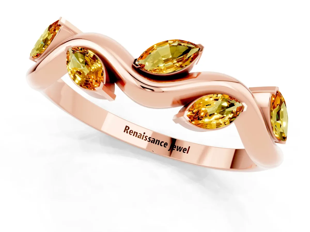 Marquise Citrine Twisted Band with Prong Setting Rose gold