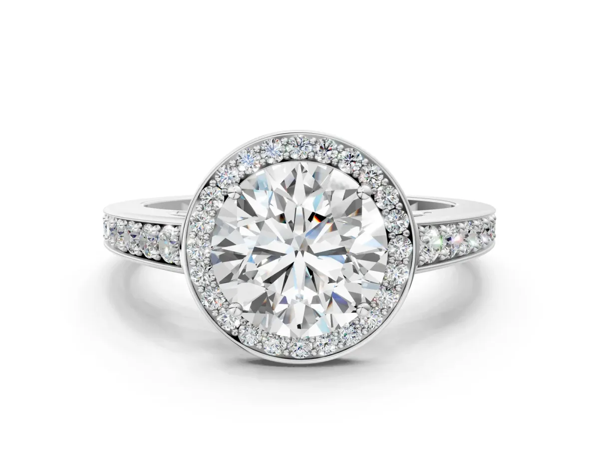 Round Cut Halo Pavé Diamond Engagement Ring with Bezel Setting Platinum