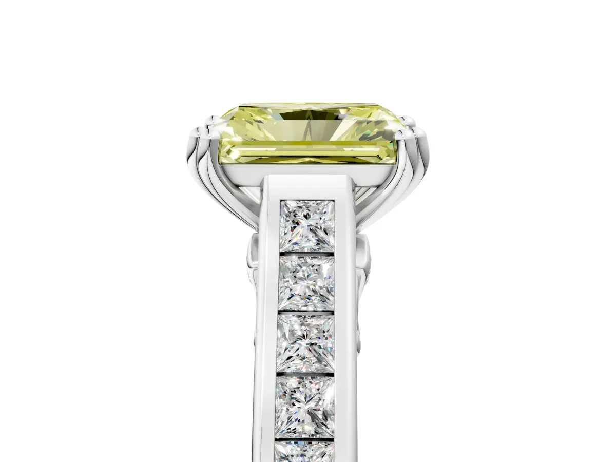 Fancy Yellow Radiant Cut Cut Channel Set Solitaire Engagement Ring with Prong Setting Platinum