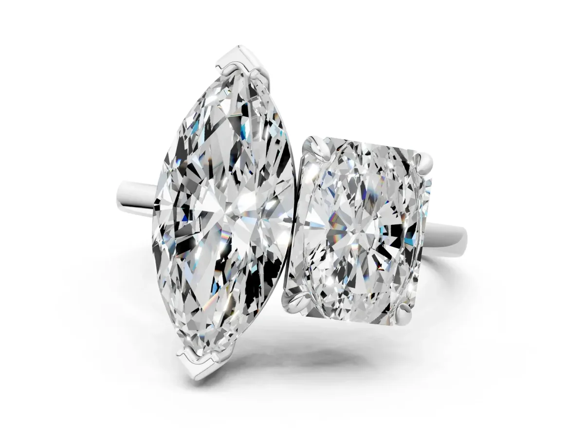 Radiant and Marquise Toi Moi Ring with Prong Setting and Plain Band Silver