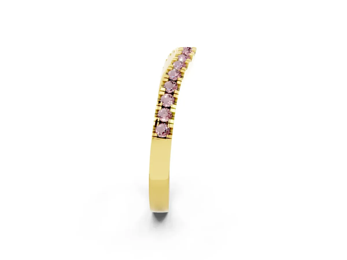 Round Morganite Pavé Curved Band with Shared Prong Setting Yellow gold