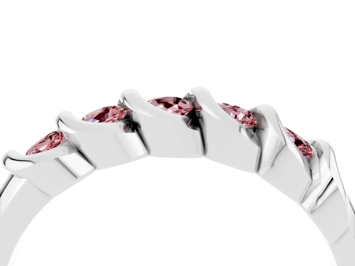 Round Morganite Eternity Band with Twist Prong Setting Silver