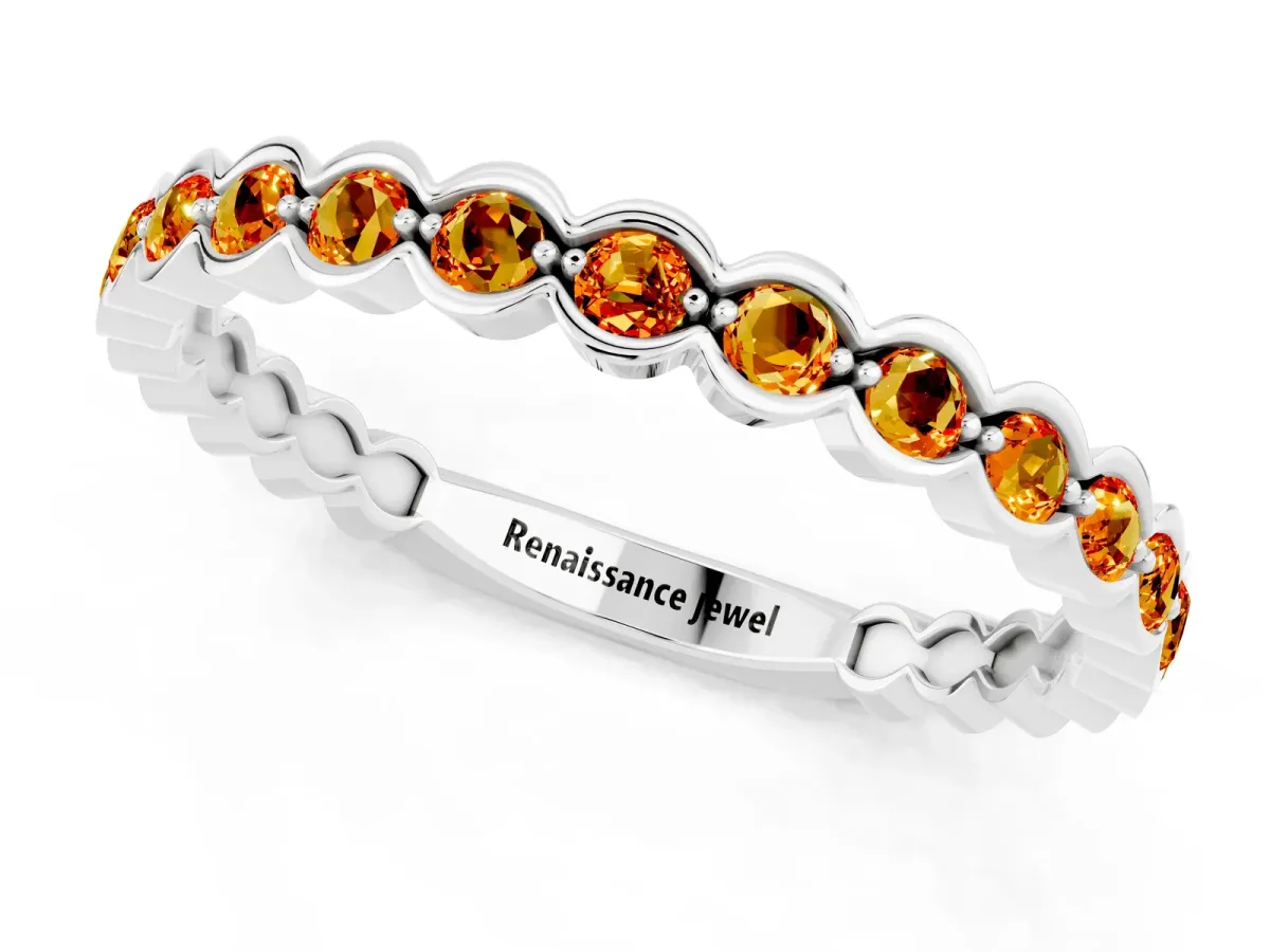 Round Citrine Bezel Set Eternity Band Silver
