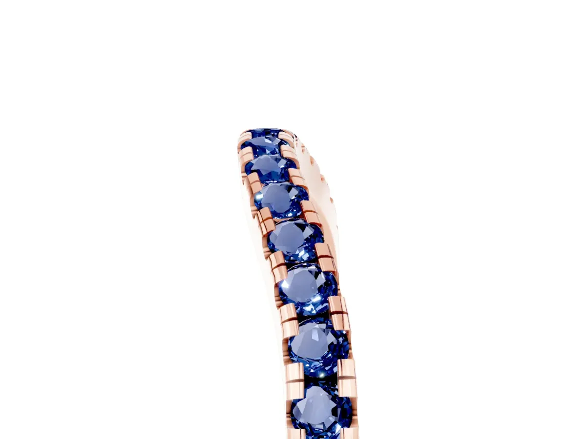 Round Blue Sapphire Pavé Half Eternity Band with Shared Prong Setting Rose gold