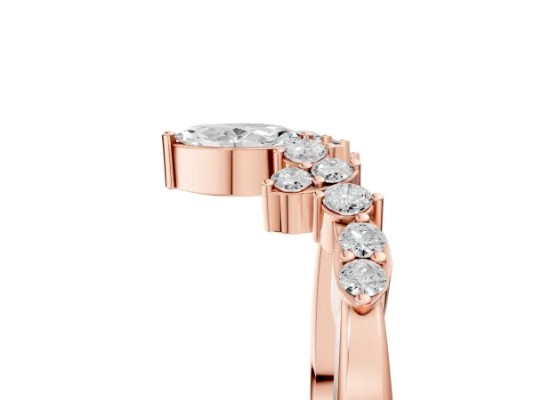 Marquise and Round Diamond Chevron Band with Prong Setting Rose gold