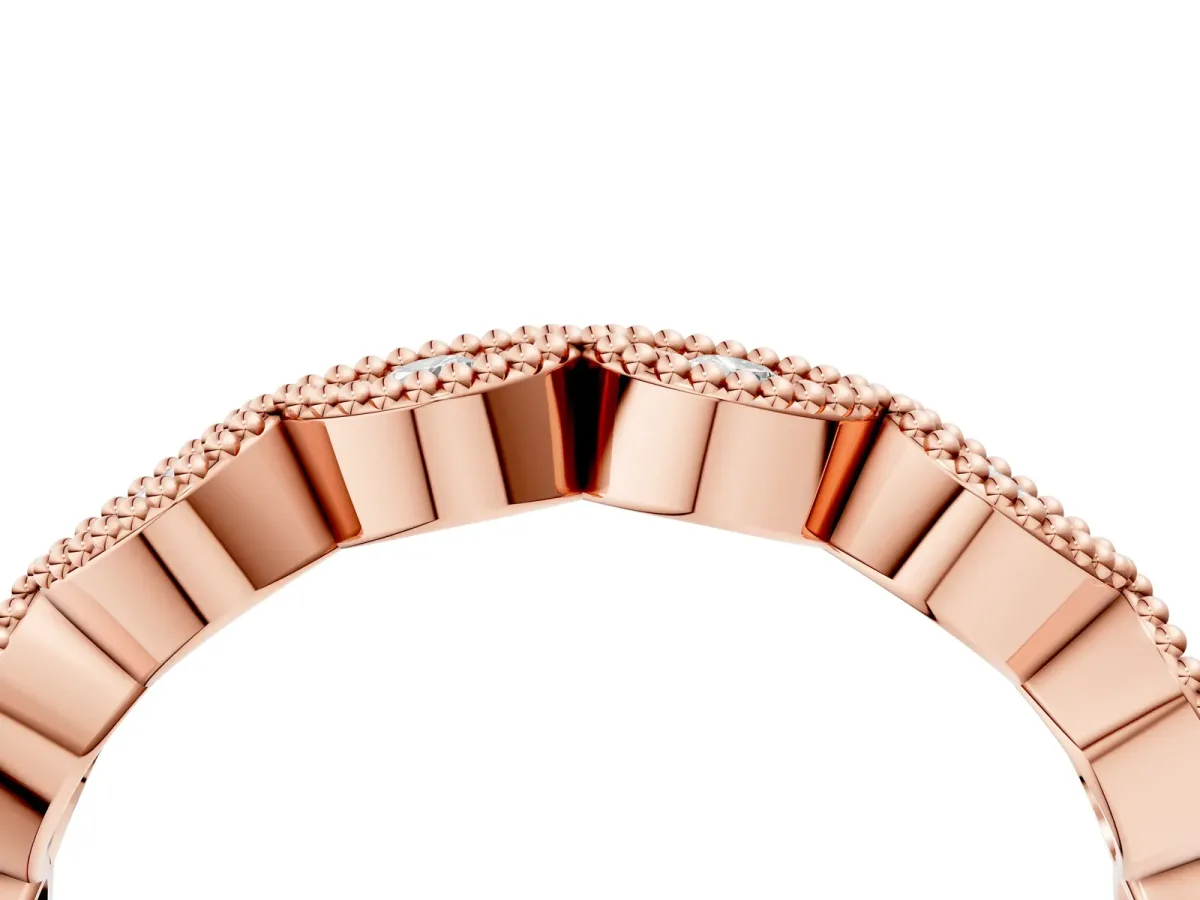 Milgrain Marquise Diamond Half Eternity Band with Bezel Setting Rose gold