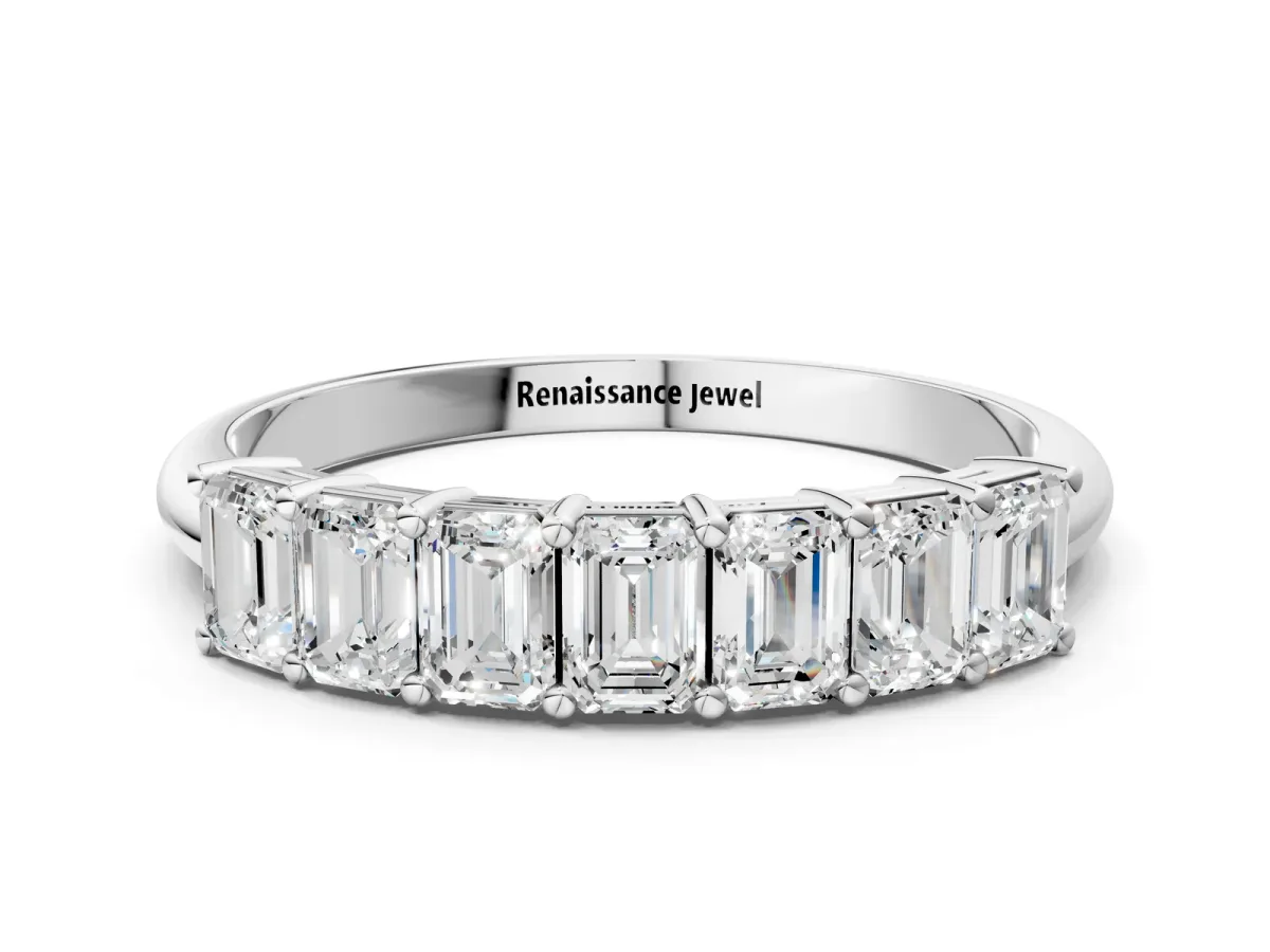 Emerald Cut Diamond Prong-Set Half Eternity Band Silver