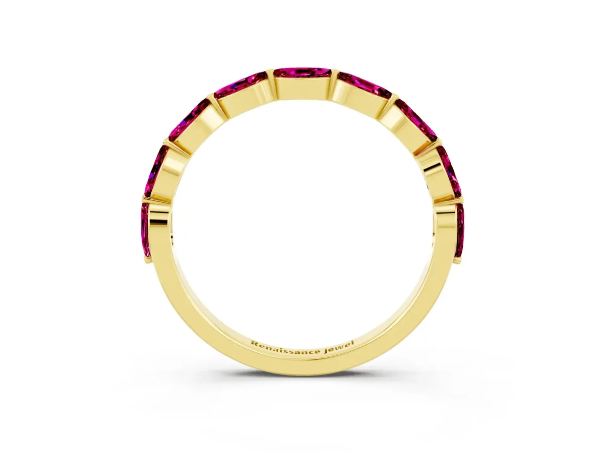 Marquise Garnet Half Eternity Band with Prong Setting Yellow gold