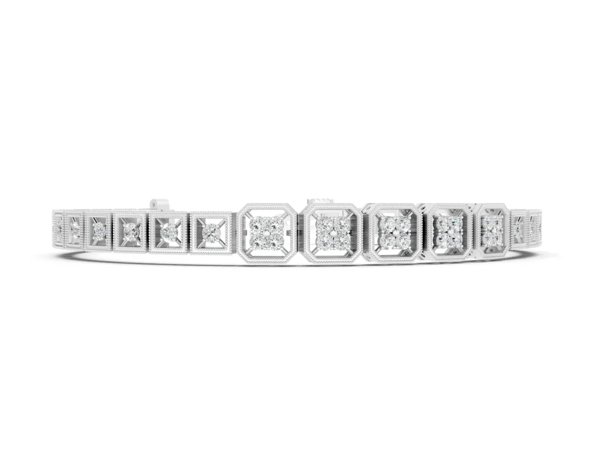 Round Diamond Tennis Bracelet with Milgrain Bezel Setting White gold