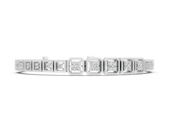 Round Diamond Tennis Bracelet with Milgrain Bezel Setting White gold