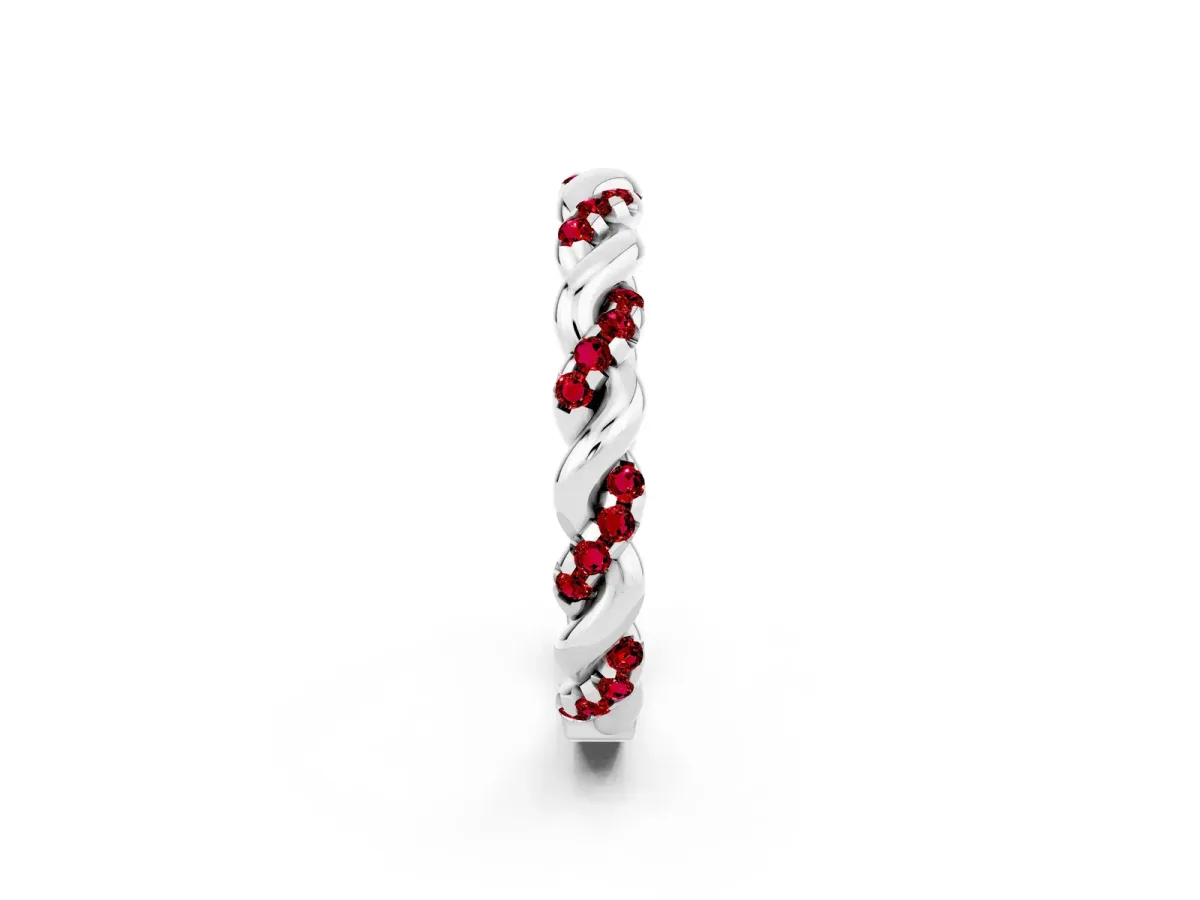 Twisted Pavé Round Ruby Eternity Band Platinum