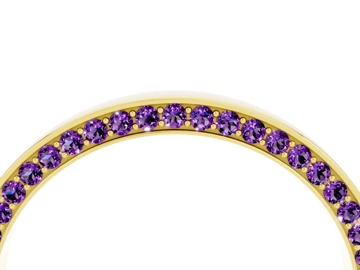 Pavé Round Amethyst Channel Set Band Yellow gold