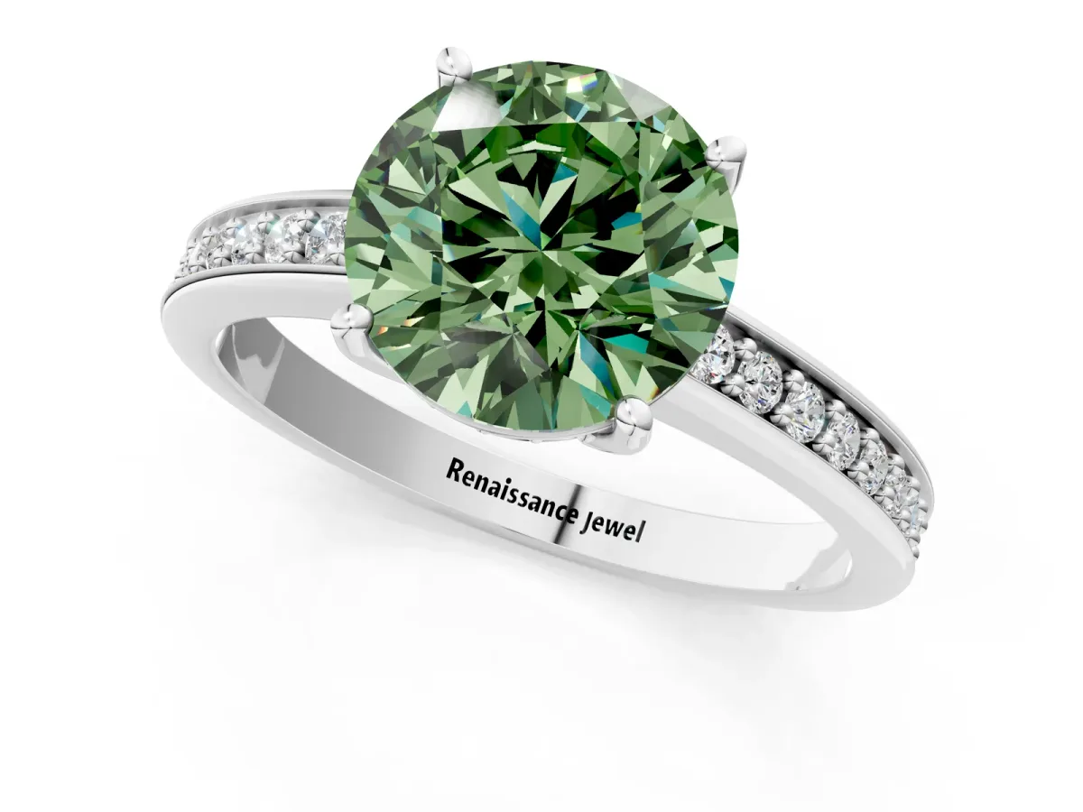 Fancy Green Asscher Cut Solitaire Pavé Band Prong Setting Ring Platinum