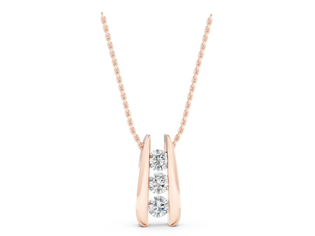 Vertical Channel Set Round Diamond Pendant Rose gold